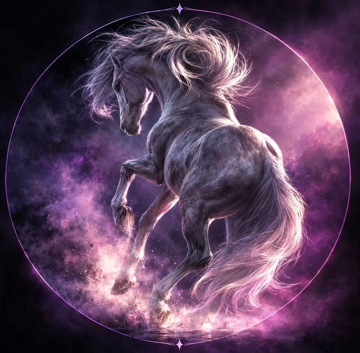 Logo MoonVale.pl — koń w fioletowo-różowej mgławicy